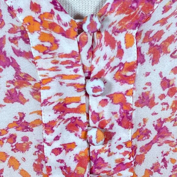 Hale Bob Women’s Orange & Pink Silk Blouse with Smocking & Bell Sleeves M EUC - Picture 3 of 11